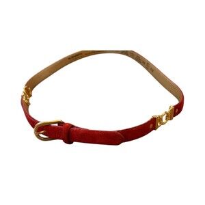 Vintage Liz Claiborne Red Sueded Leather Belt Sz 2 Gold Hardware 90s Womens